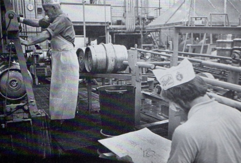 Touing the Stroh Brewery racking beer keg room in 1975.jpg